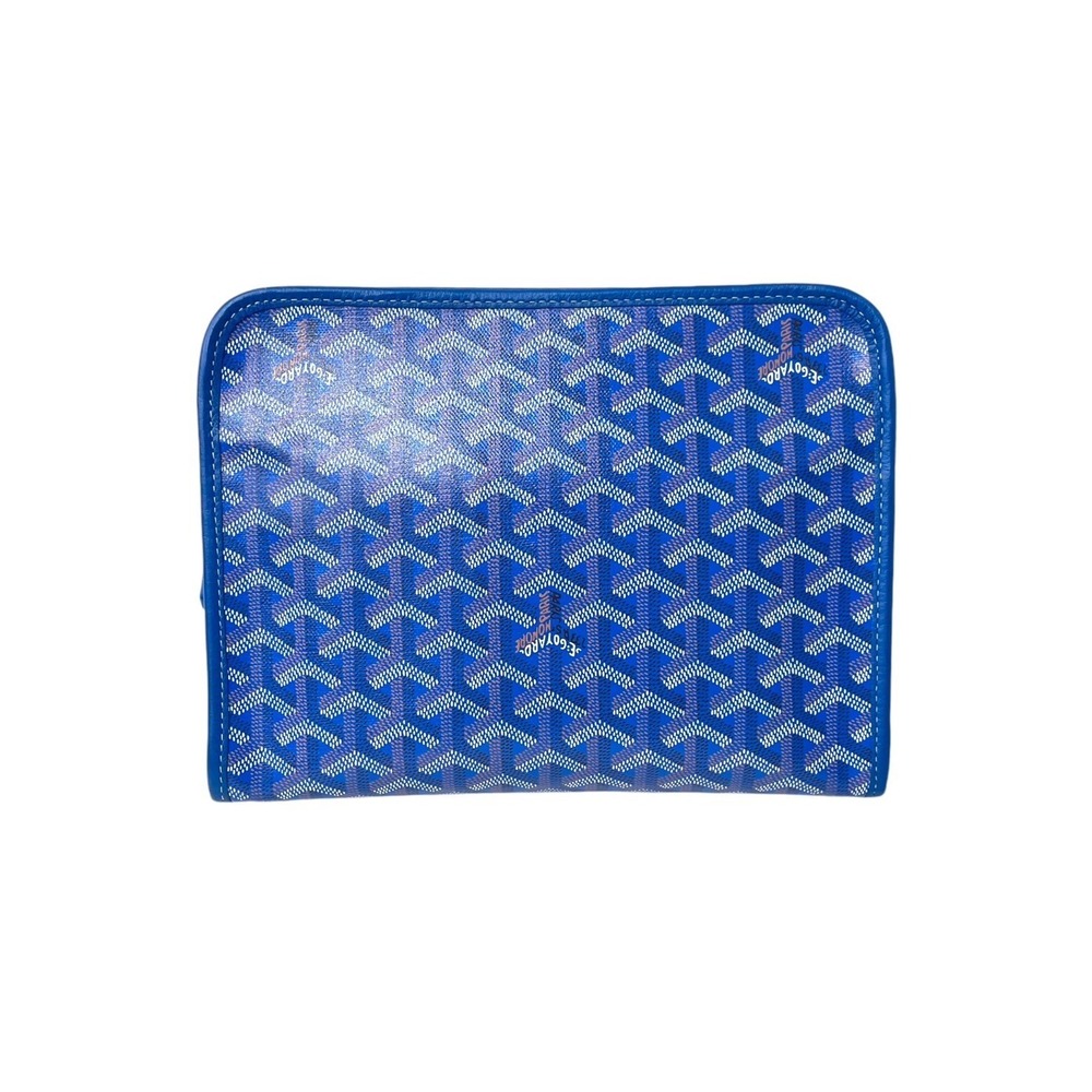 Goyard Clutch Pouch Bag Leather Jouvance Herringbone Blue